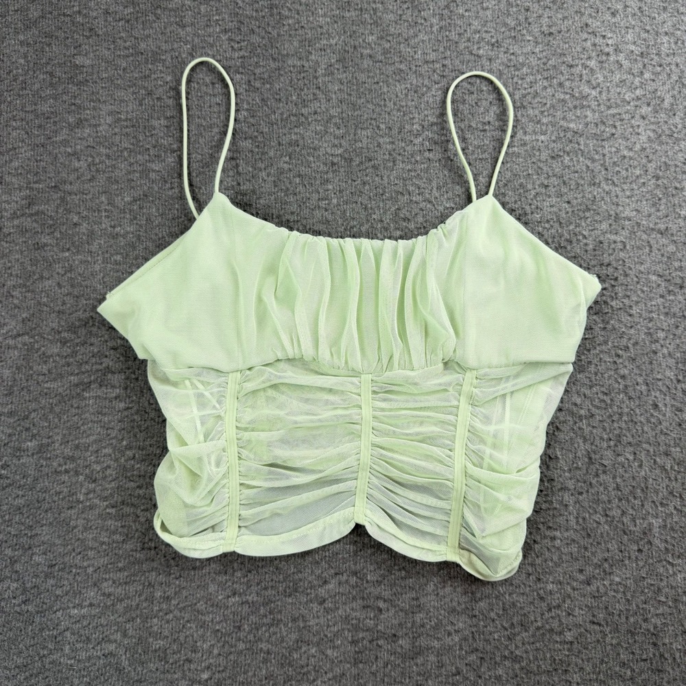 Streetwear Society Ruched Mesh Camisole Womens Large Green Corset Style Crop Top